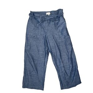 Talbots Denim Color Flowy Cropped Pants W/ Elastic Wais